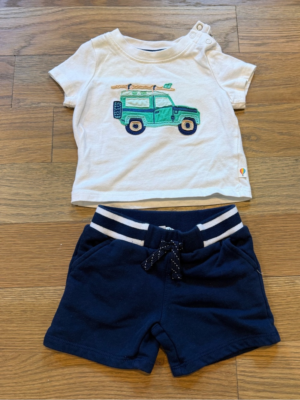 Baby Tee & Navy Shorts Set with Green Truck Applique